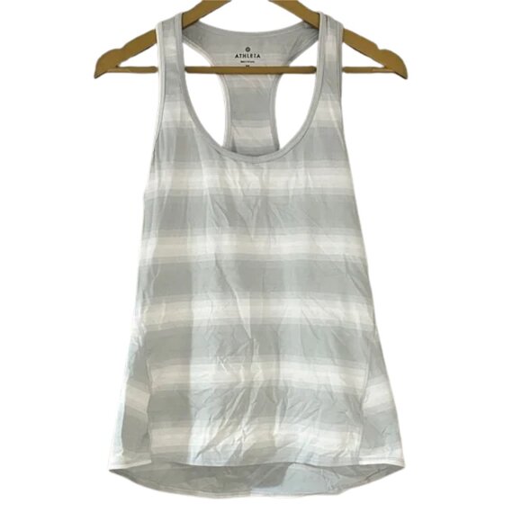 Athleta Tops - Athleta Striped Racerback Tank – Light Gray & White Athletic Top